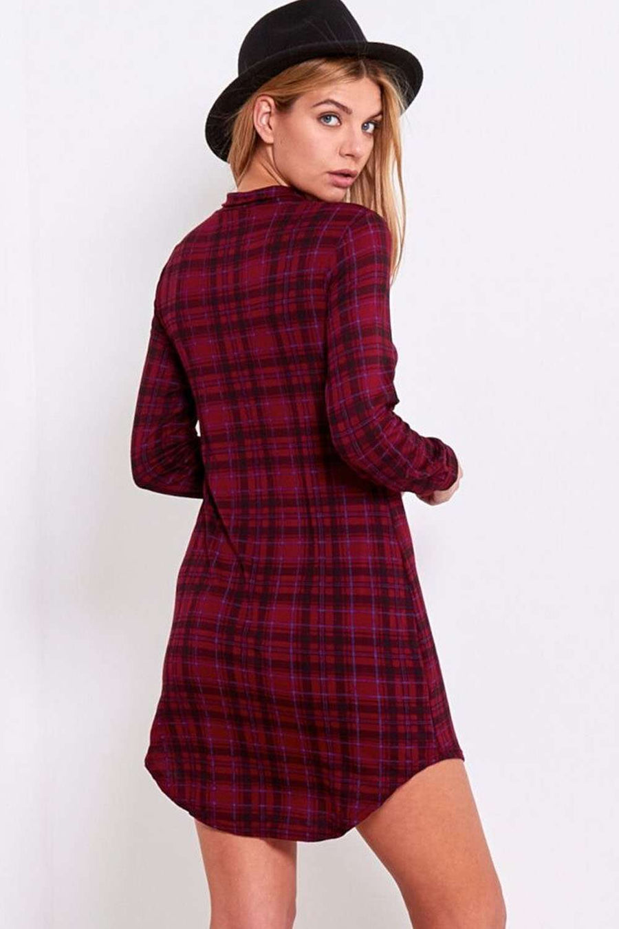 Iris Long Sleeve Red Tartan Shirt Dress - bejealous-com