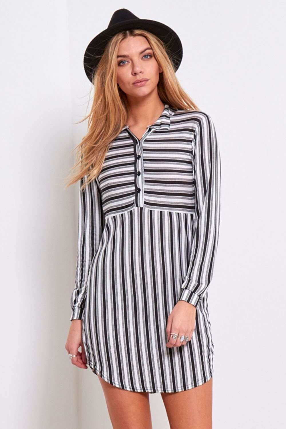 Iris Monochrome Striped Shirt Dress - bejealous-com