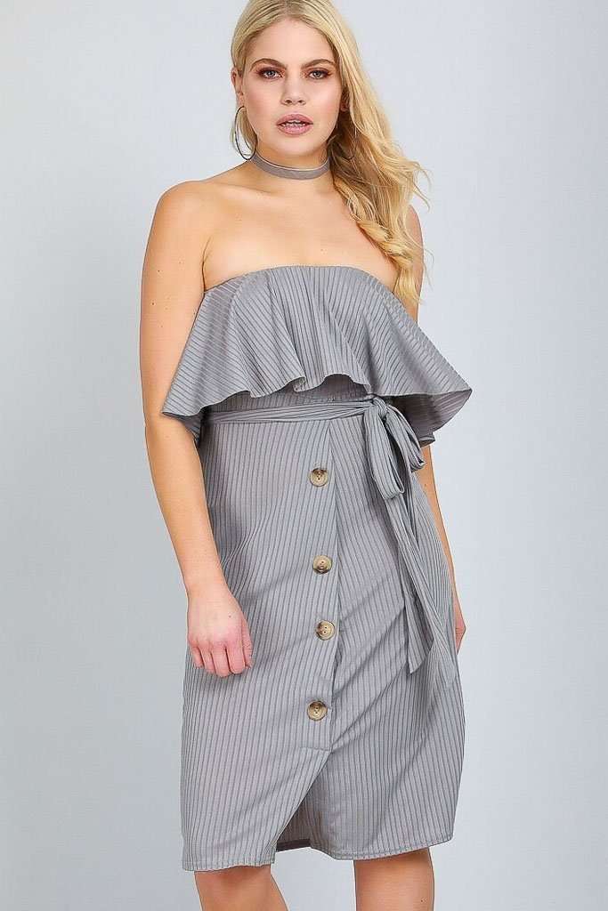 Jace Bardot Button Down Belted Midi Dress - bejealous-com