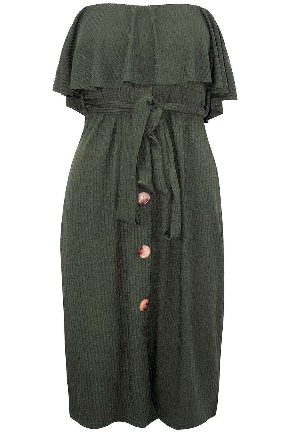 Jace Bardot Button Down Belted Midi Dress - bejealous-com