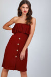 Jace Bardot Frill Belted Button Midi Dress - bejealous-com