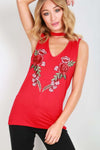 Jade Floral Embroidered Choker Neck Vest Top - bejealous-com