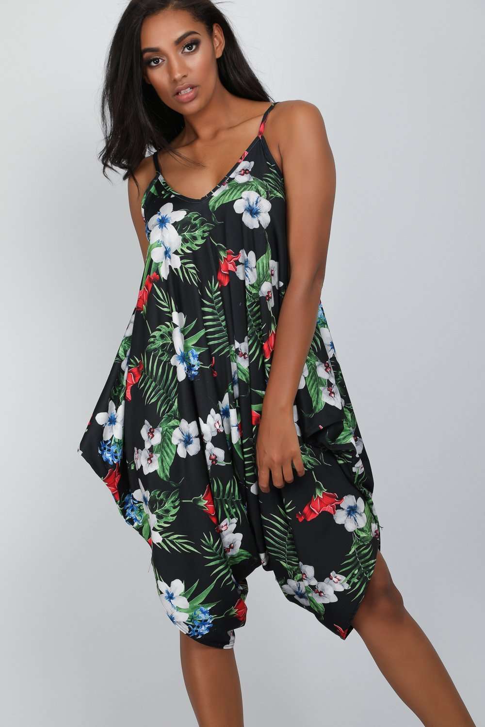 Jade Strappy Floral Print Harem Jumpsuit - bejealous-com