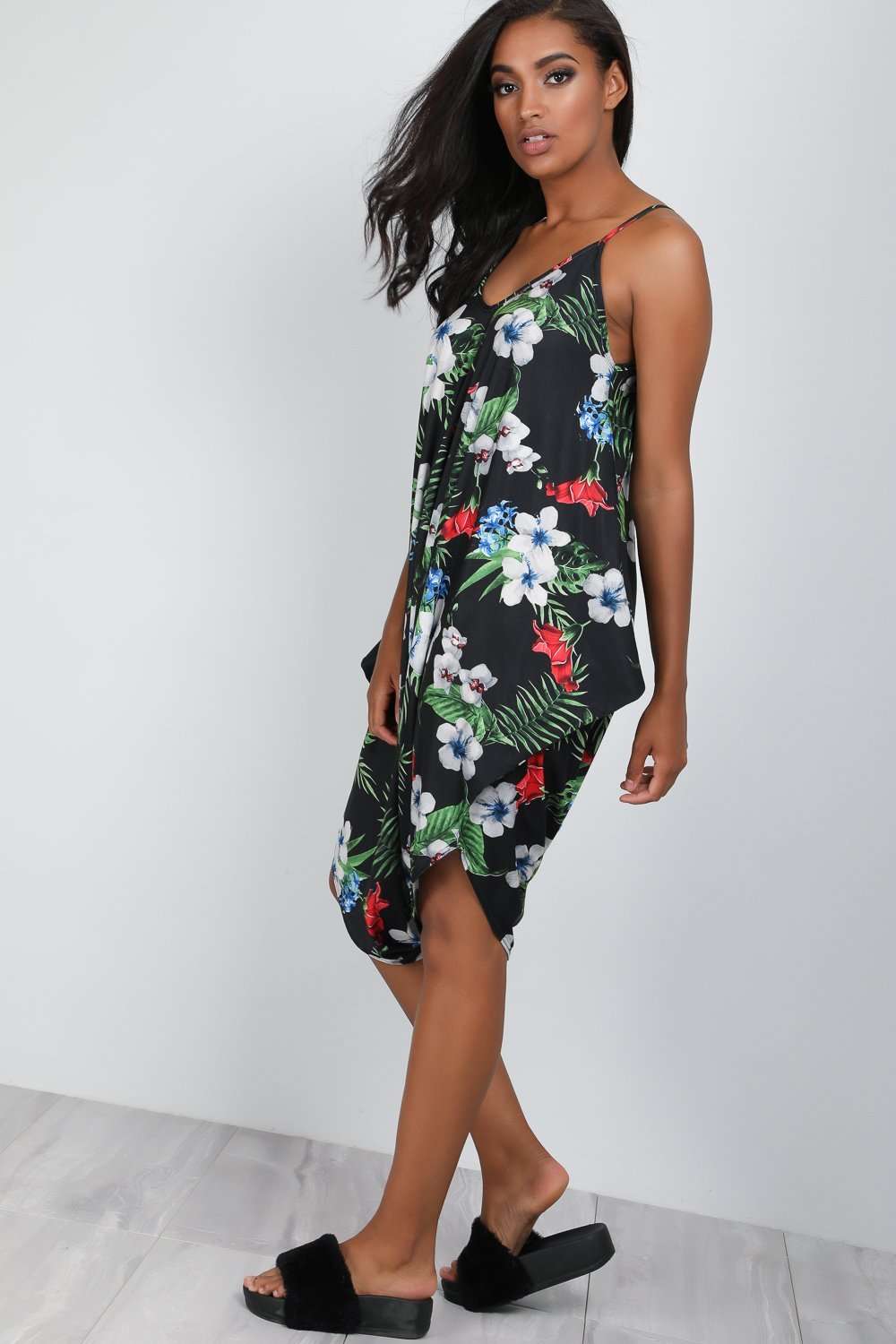 Jade Strappy Floral Print Harem Jumpsuit - bejealous-com