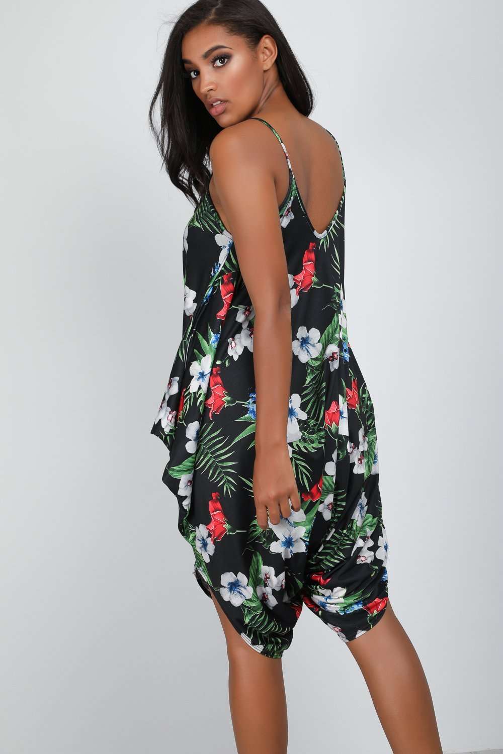 Jade Strappy Floral Print Harem Jumpsuit - bejealous-com