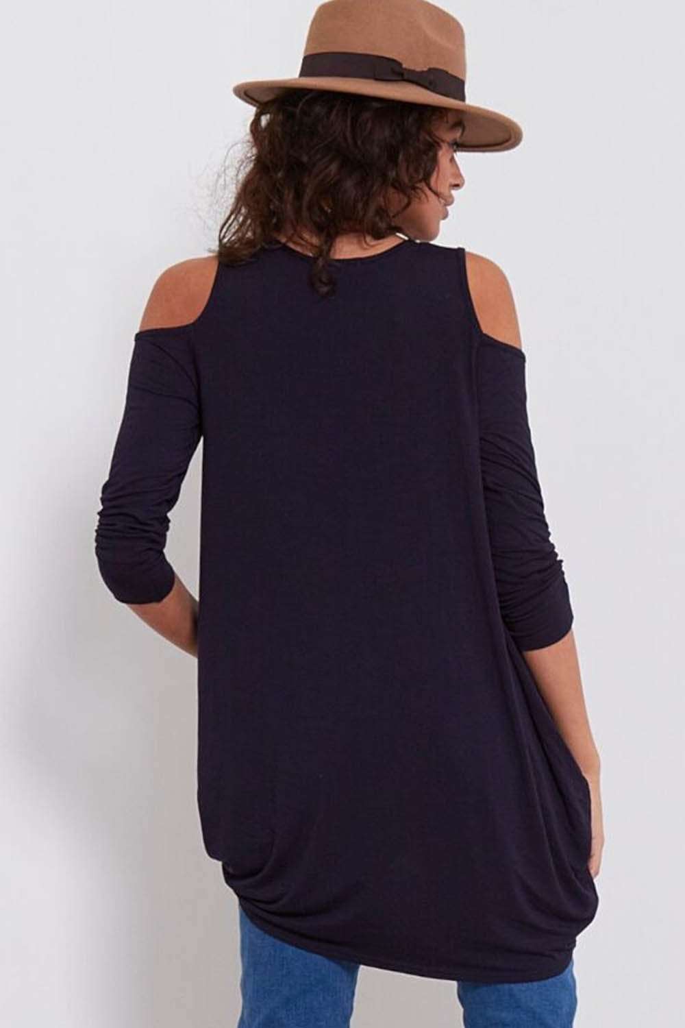 Jade Long Sleeve Cold Shoulder Oversize Top - bejealous-com