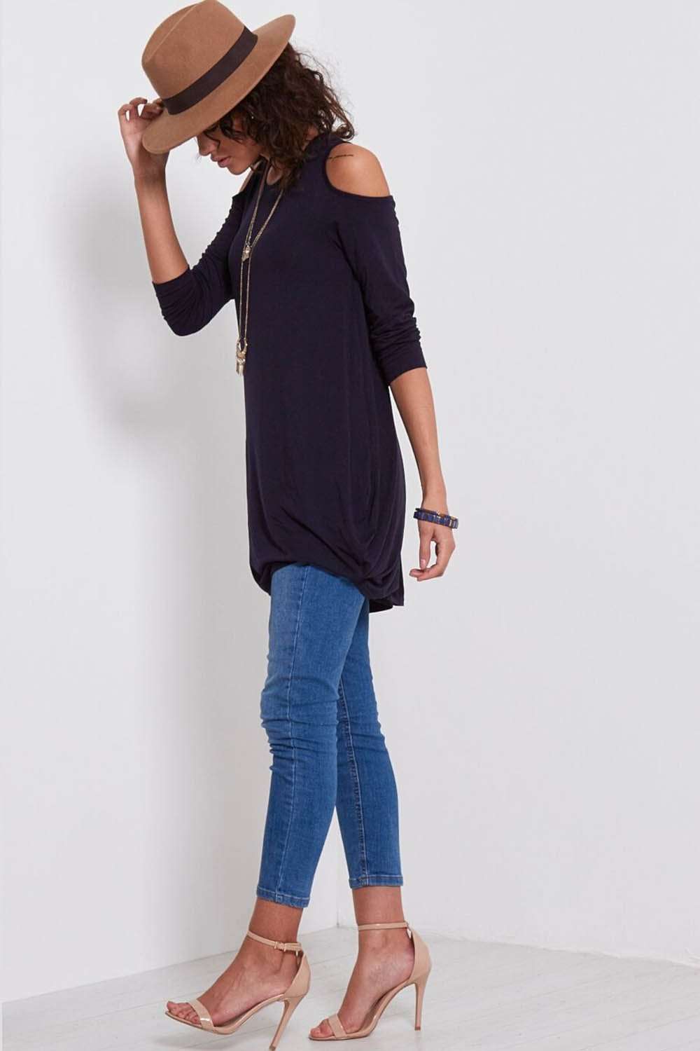 Jade Long Sleeve Cold Shoulder Oversize Top - bejealous-com