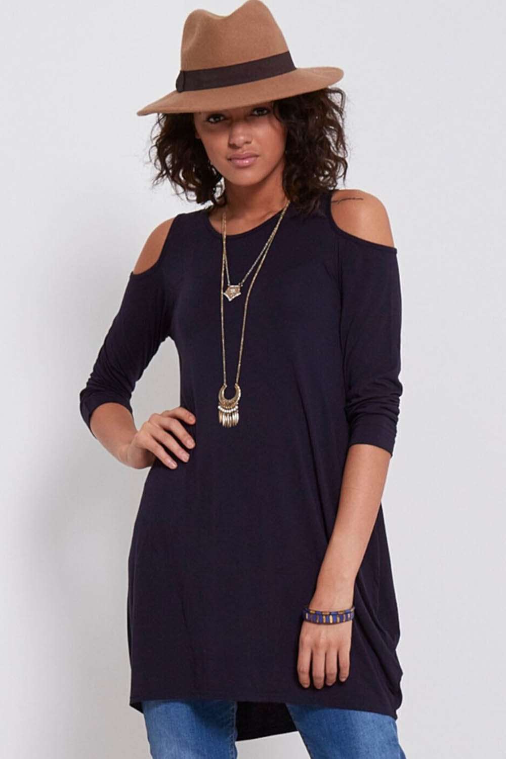 Jade Long Sleeve Cold Shoulder Oversize Top - bejealous-com