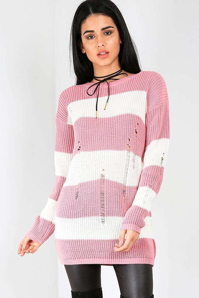 Jamelia Oversized Knitted Striped Jumper Dress - bejealous-com