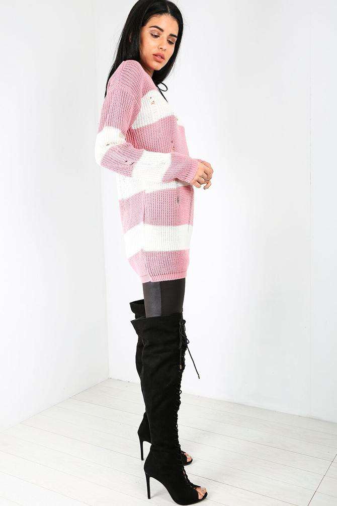 Long Sleeve Pink Striped Jumper Dress - bejealous-com