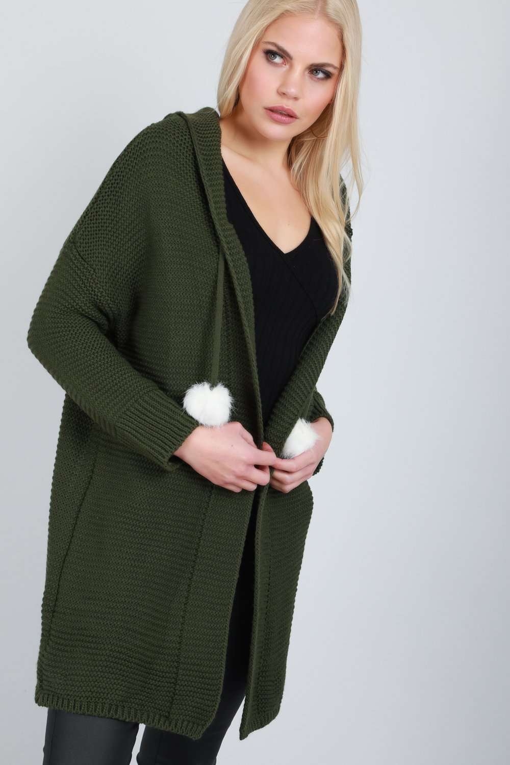 Jamelia Pom Pom Long Sleeve Hooded Cardigan - bejealous-com