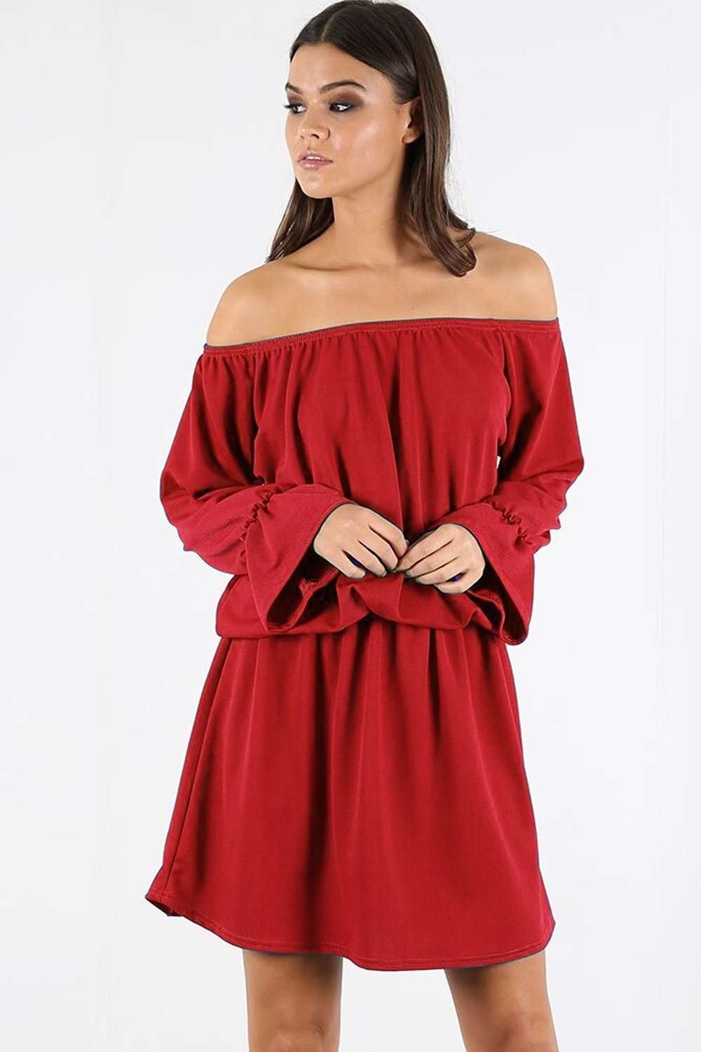 Janet Off Shoulder Long Sleeve Midi Dress - bejealous-com