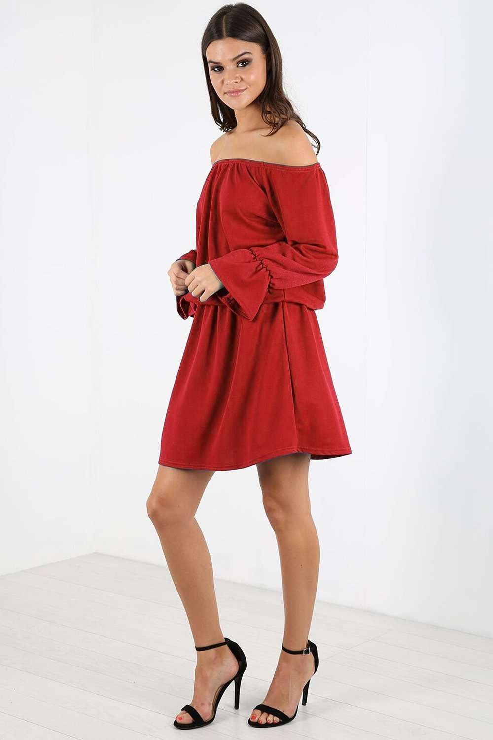 Janet Off Shoulder Long Sleeve Midi Dress - bejealous-com