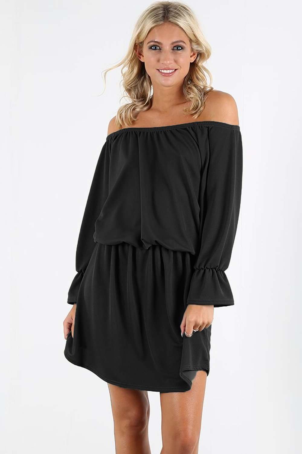 Janet Off Shoulder Long Sleeve Midi Dress - bejealous-com