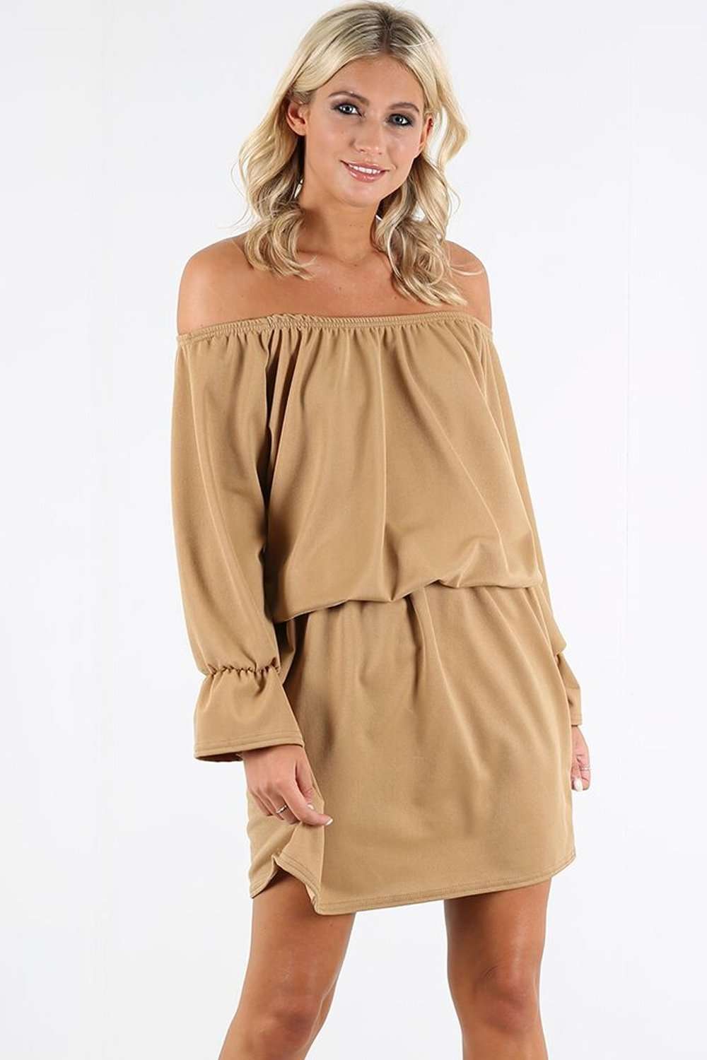 Janet Off Shoulder Long Sleeve Midi Dress - bejealous-com