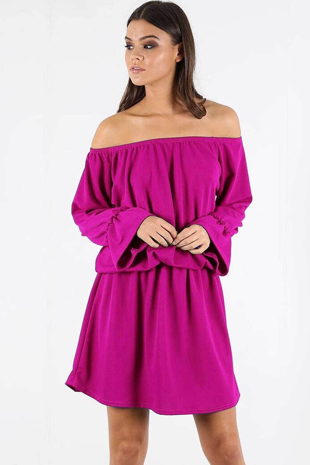 Janet Off Shoulder Long Sleeve Midi Dress - bejealous-com