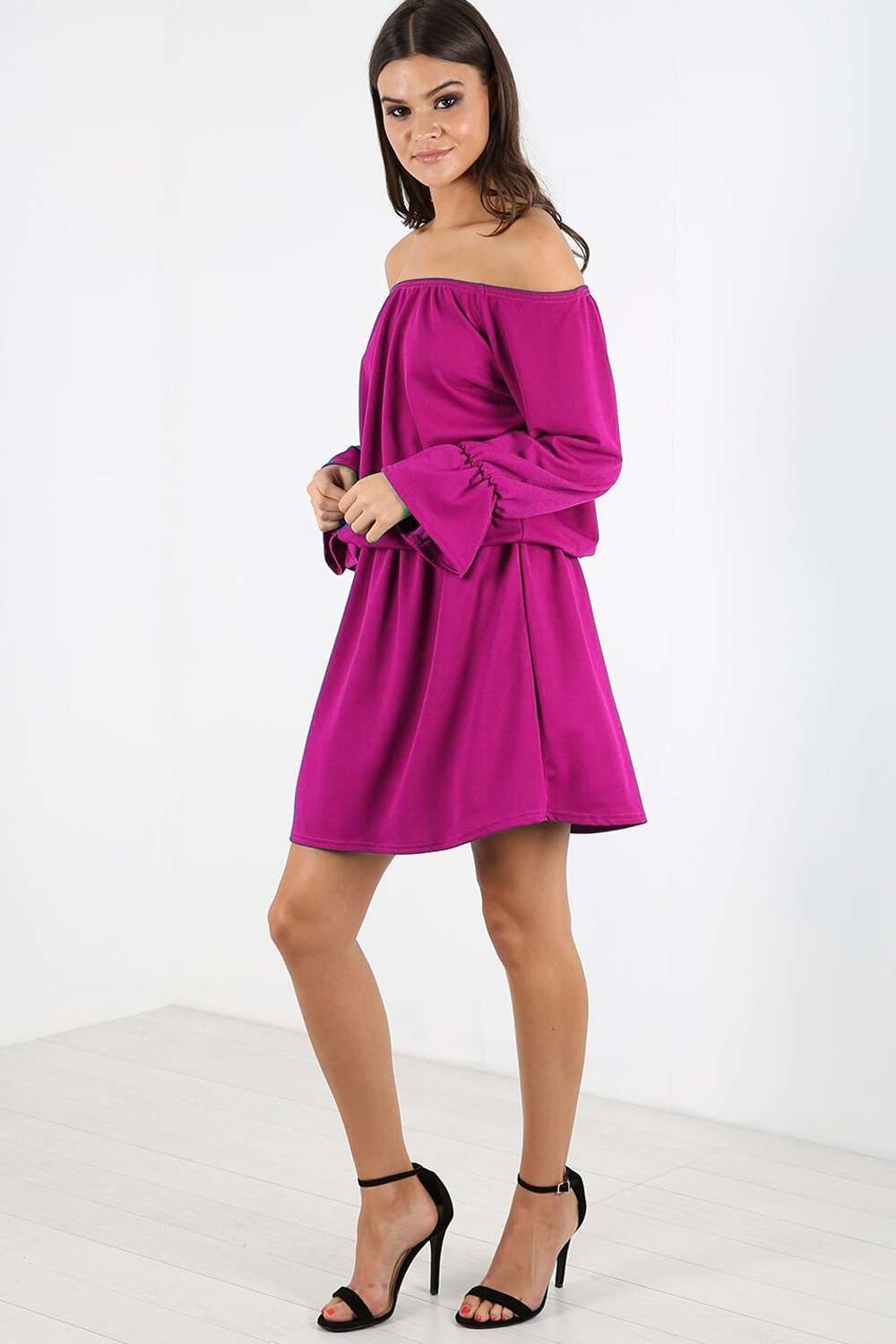 Janet Off Shoulder Long Sleeve Midi Dress - bejealous-com