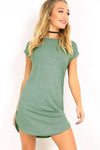 Janet Roll Sleeve Curved Hem Mini Tshirt Dress - bejealous-com