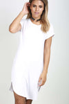 Janet Roll Sleeve Curved Hem Mini Tshirt Dress - bejealous-com