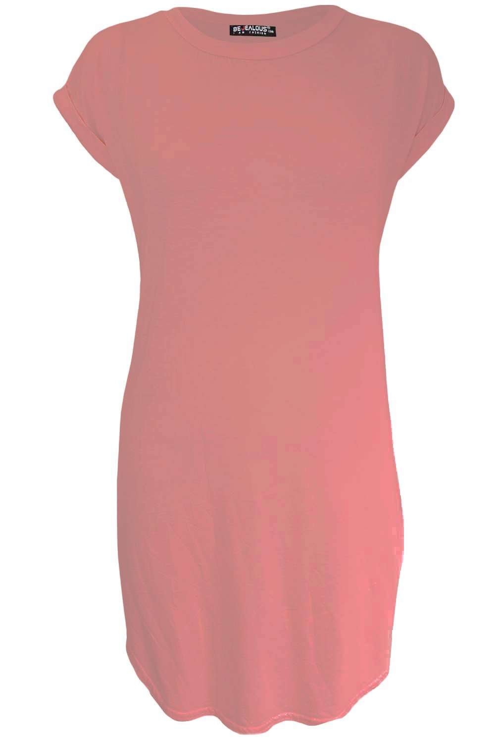 Janet Roll Sleeve Curved Hem Mini Tshirt Dress - bejealous-com