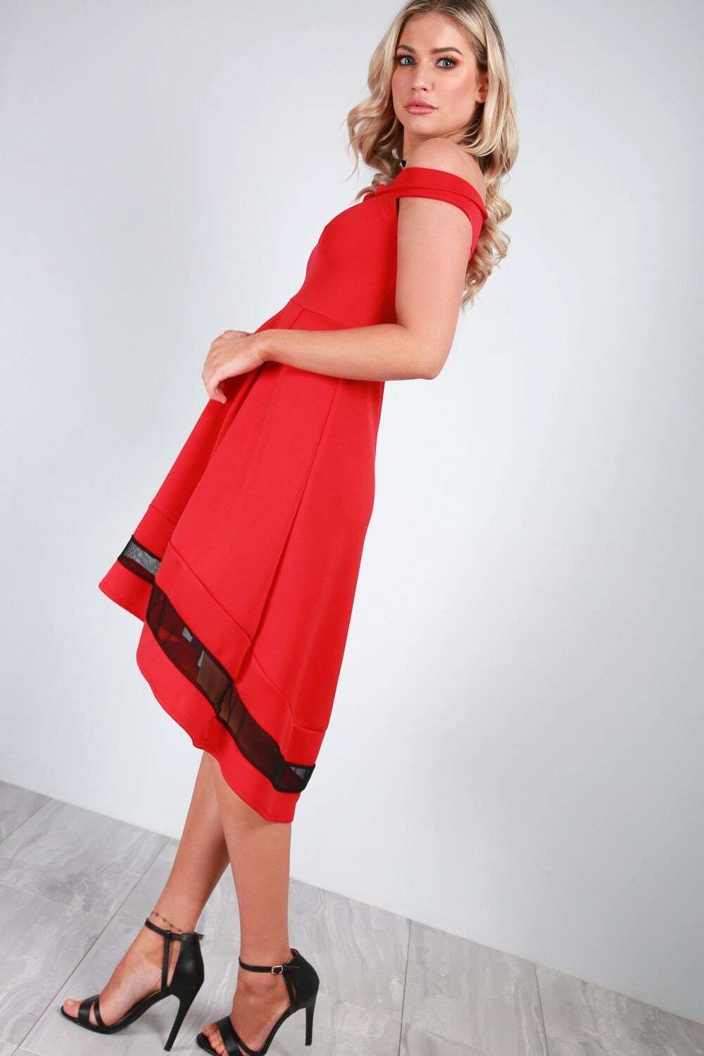 Jemma Off The Shoulder Dip Hem Midi Dress - bejealous-com