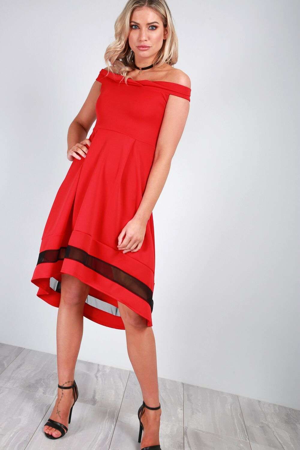 Jemma Off The Shoulder Dip Hem Midi Dress - bejealous-com