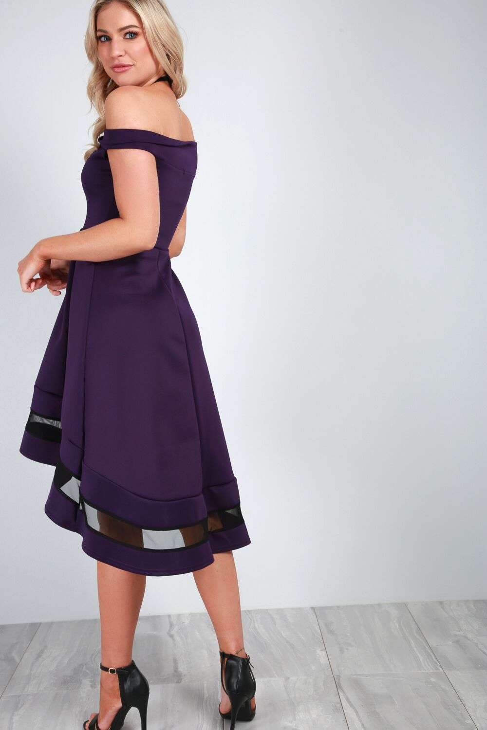 Jemma Off The Shoulder Dip Hem Midi Dress - bejealous-com