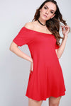 Jenna Red Bardot Mini Swing Dress - bejealous-com