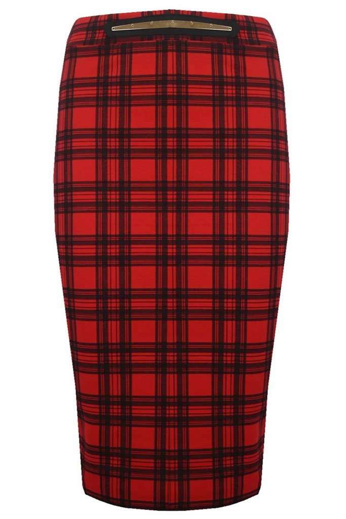 Jeraldine High Waist Tartan Midi Pencil Skirt - bejealous-com