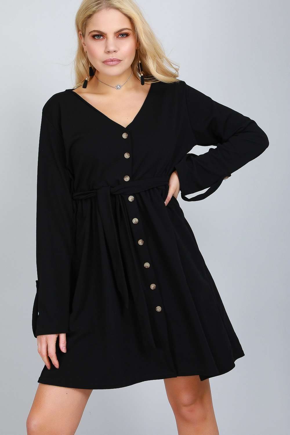 Jess Long Sleeve Button Through Midi Dress - bejealous-com