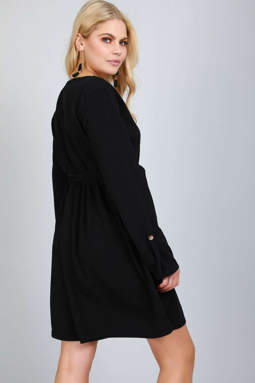 Jess Long Sleeve Button Through Midi Dress - bejealous-com