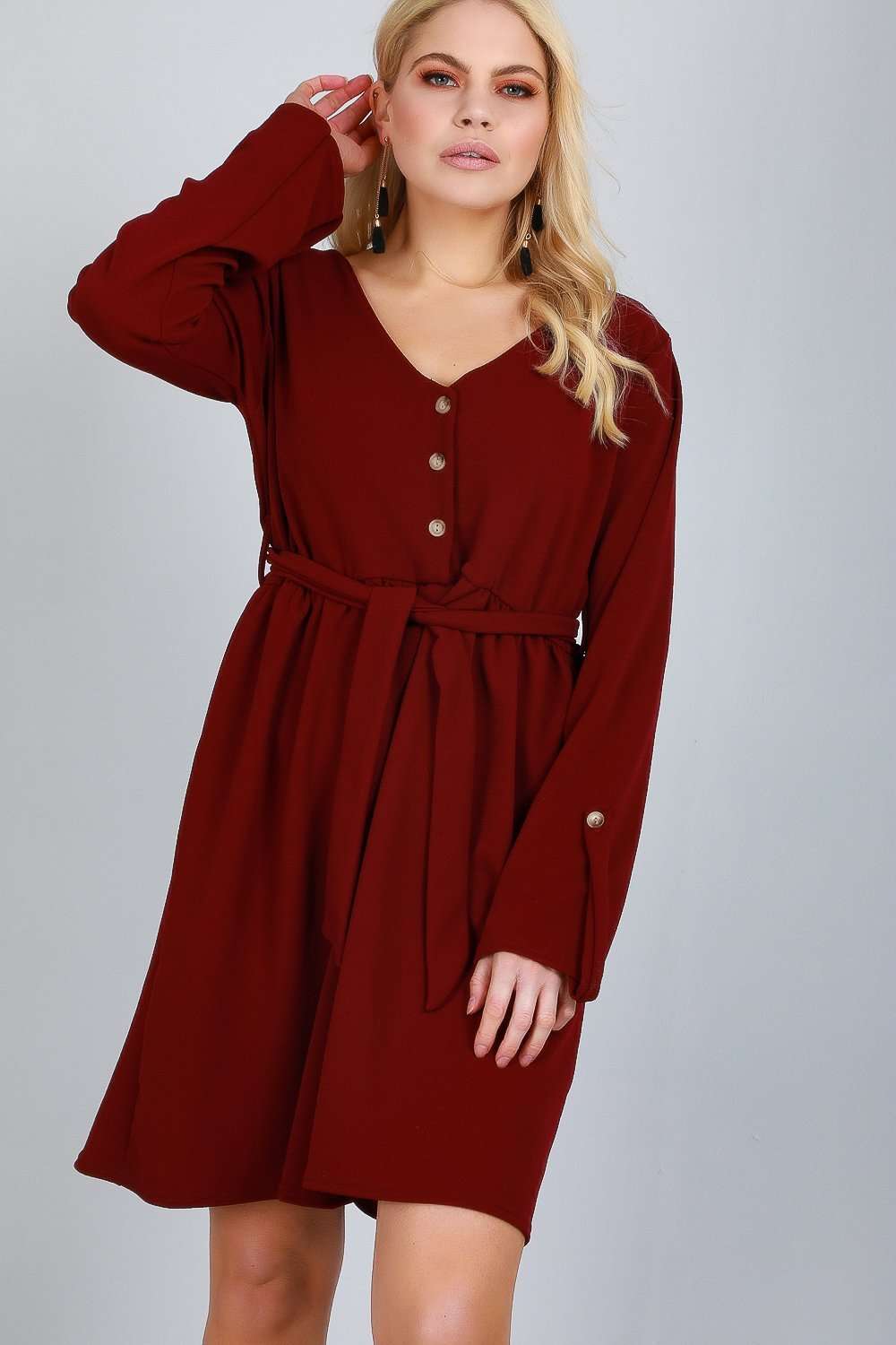 Jess Long Sleeve Button Through Midi Dress - bejealous-com