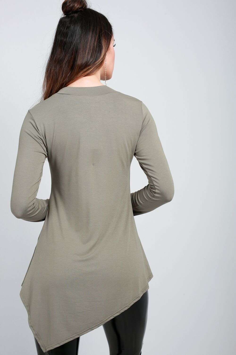 Jess Long Sleeve Slanted Hem Basic Jersey Top - bejealous-com