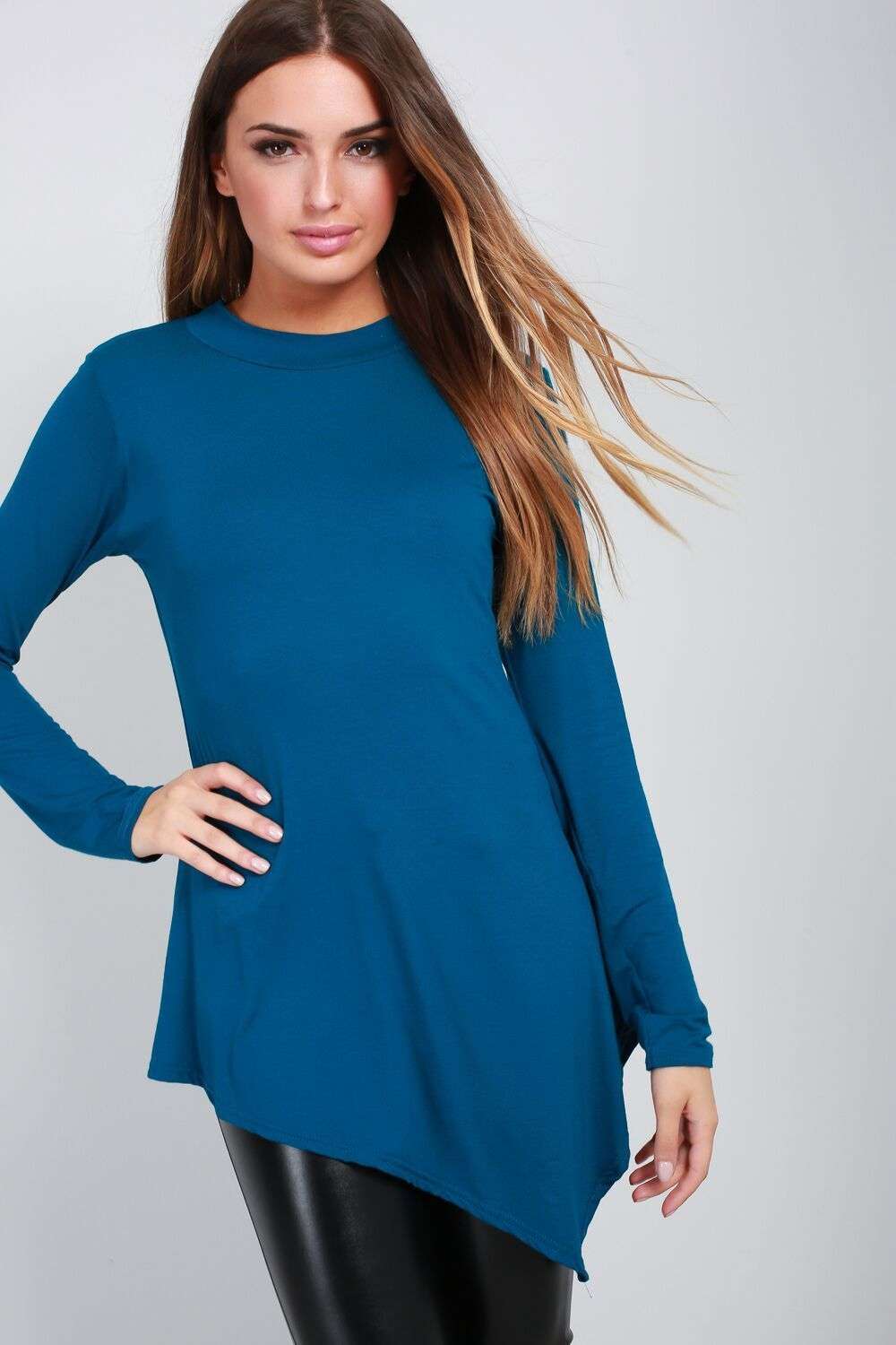 Jess Long Sleeve Slanted Hem Basic Jersey Top - bejealous-com