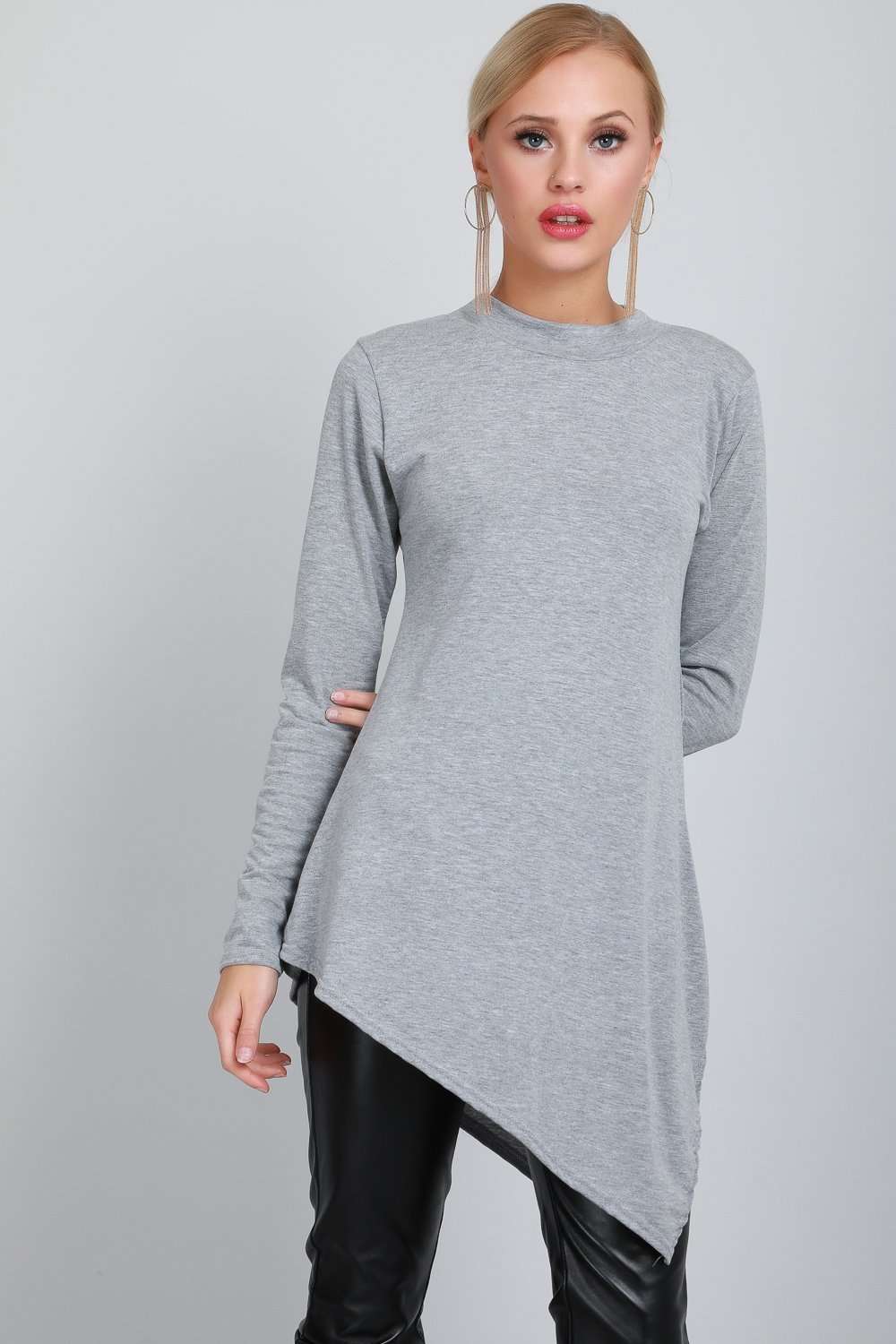 Jess Long Sleeve Slanted Hem Basic Jersey Top - bejealous-com
