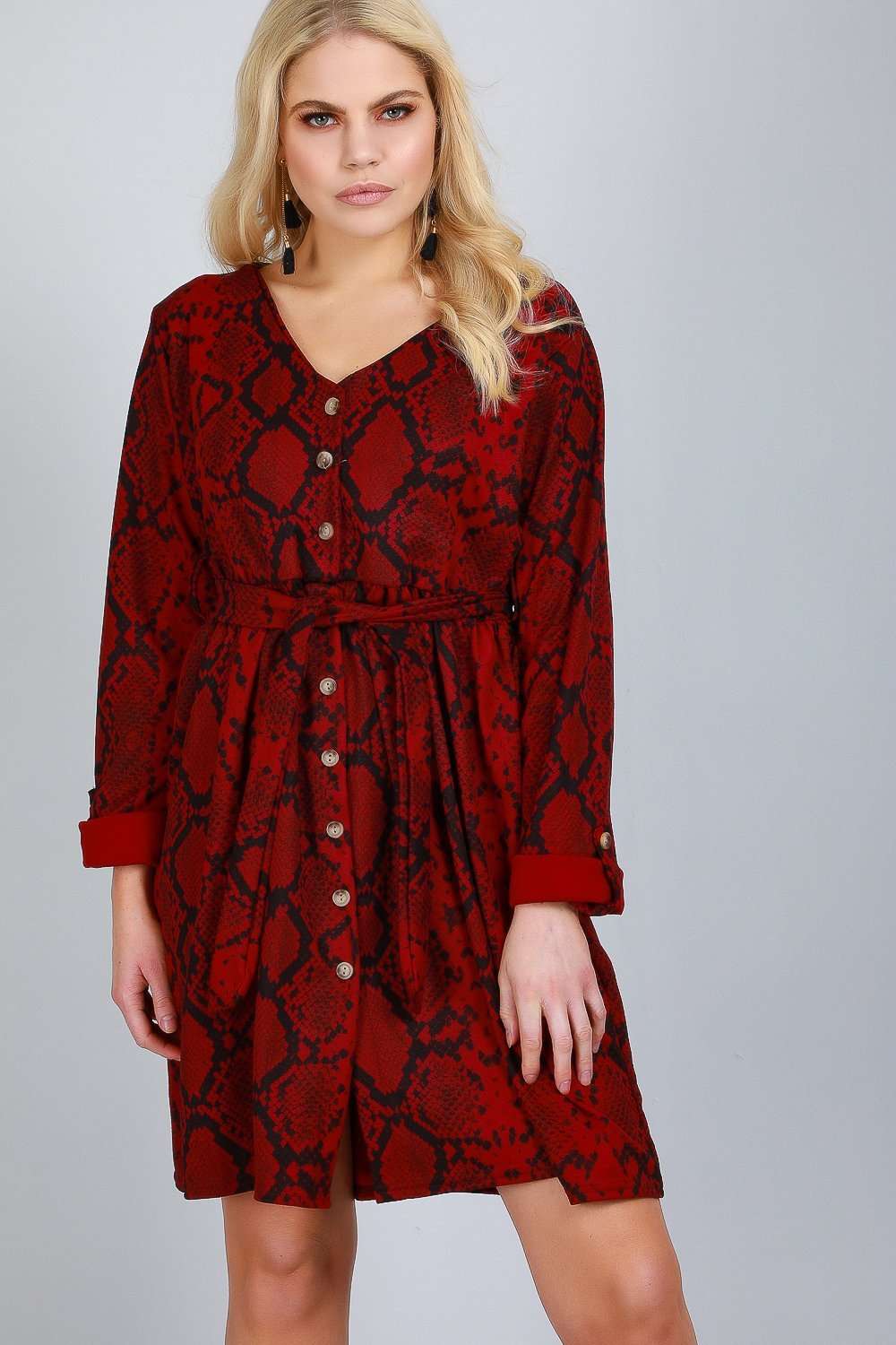 Jess Long Sleeve Snake Print Shift Dress - bejealous-com