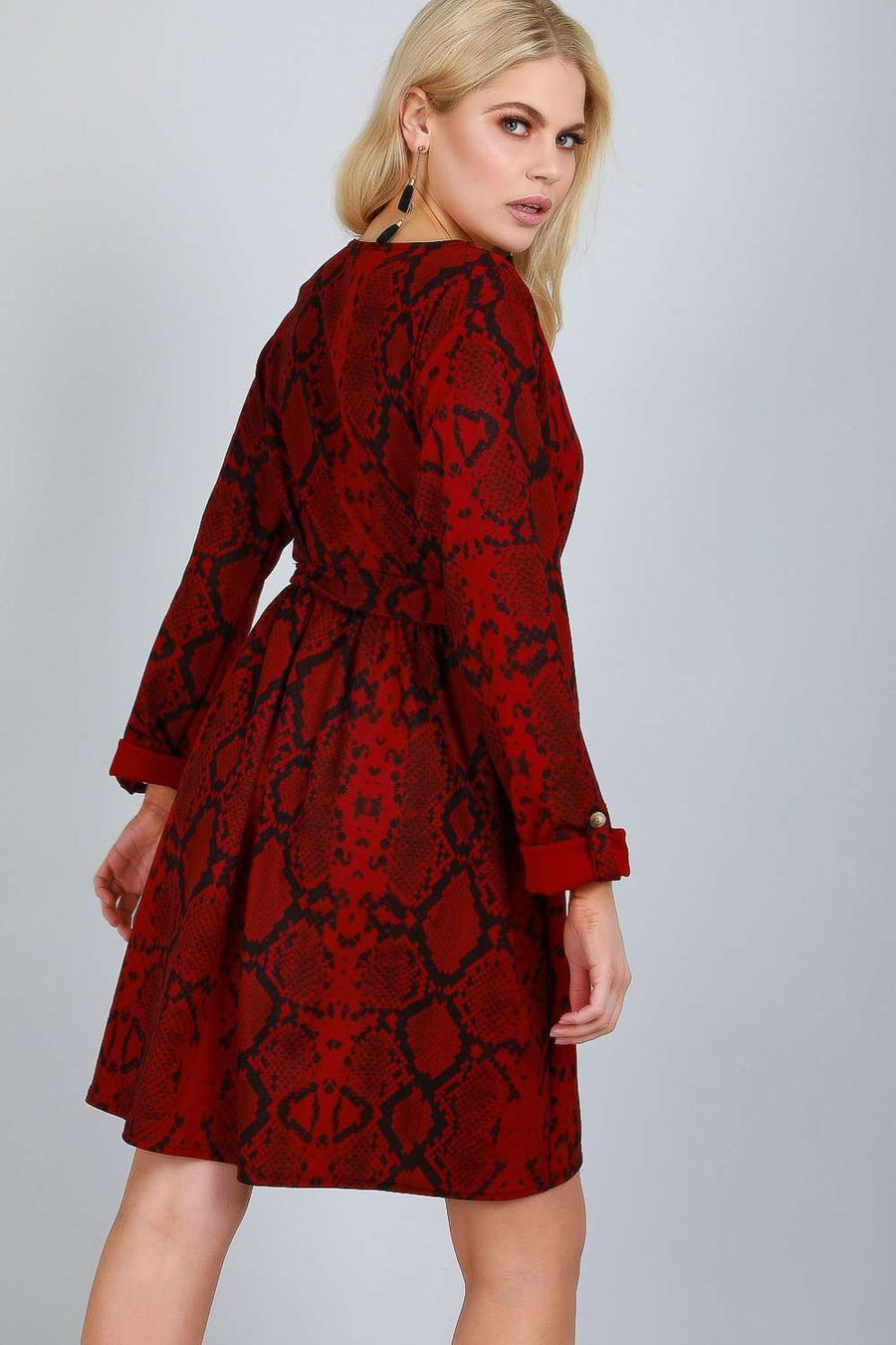 Jess Long Sleeve Snake Print Shift Dress - bejealous-com