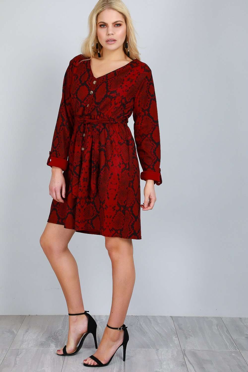 Jess Long Sleeve Snake Print Shift Dress - bejealous-com