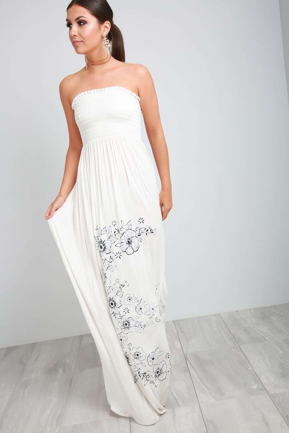 Jessi Black Floral Print Bandeau Maxi Dress - bejealous-com