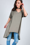 V Neck Blue Oversized Hi Lo Basic Tshirt - bejealous-com