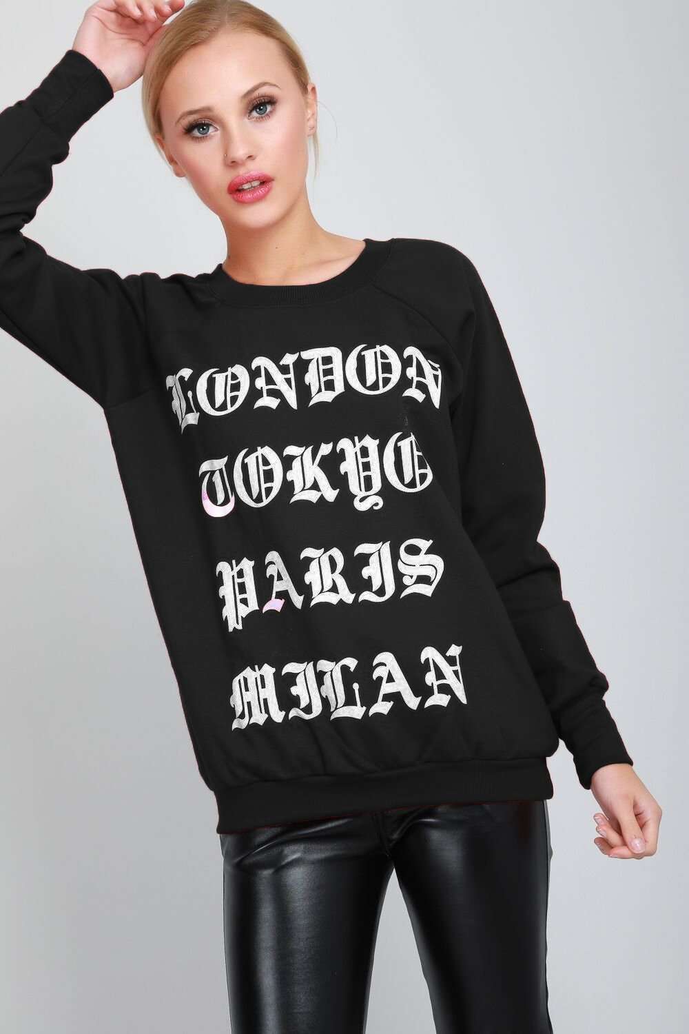 Jessi Slogan Print Baggy Fleece Lined Sweatshirt - bejealous-com
