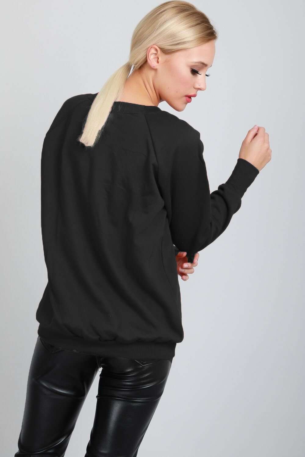 Jessi Slogan Print Baggy Fleece Lined Sweatshirt - bejealous-com