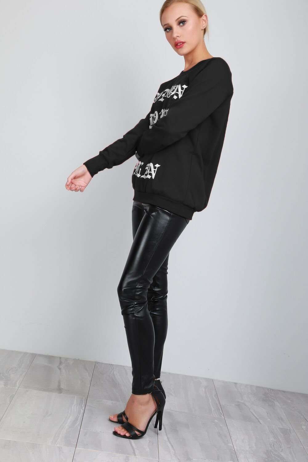 Jessi Slogan Print Baggy Fleece Lined Sweatshirt - bejealous-com