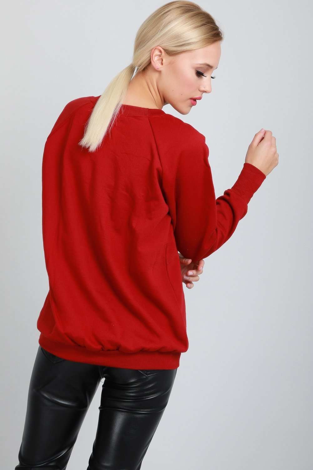 Jessi Slogan Print Baggy Fleece Lined Sweatshirt - bejealous-com