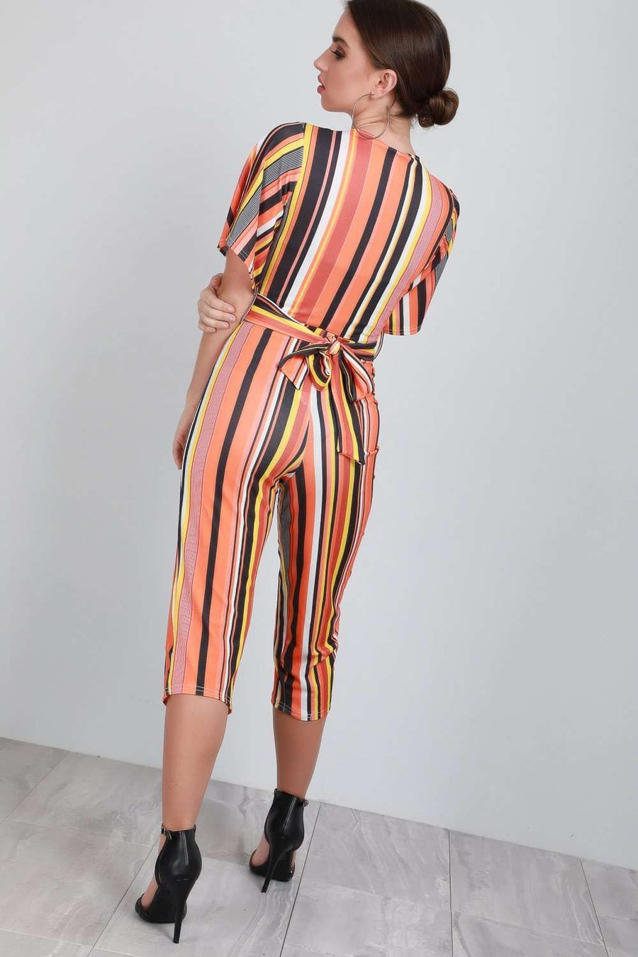 Jessi Wrap Front Cropped Leg Striped Jumpsuit - bejealous-com