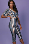 Jessi Wrap Front Cropped Leg Striped Jumpsuit - bejealous-com