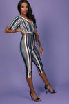 Jessi Wrap Front Cropped Leg Striped Jumpsuit - bejealous-com