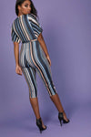 Jessi Wrap Front Cropped Leg Striped Jumpsuit - bejealous-com