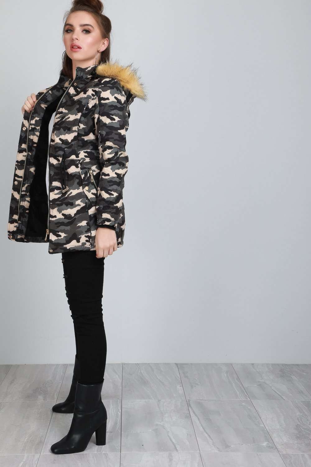 Jessie Faux Fur Hooded Camouflage Parka Coat - bejealous-com