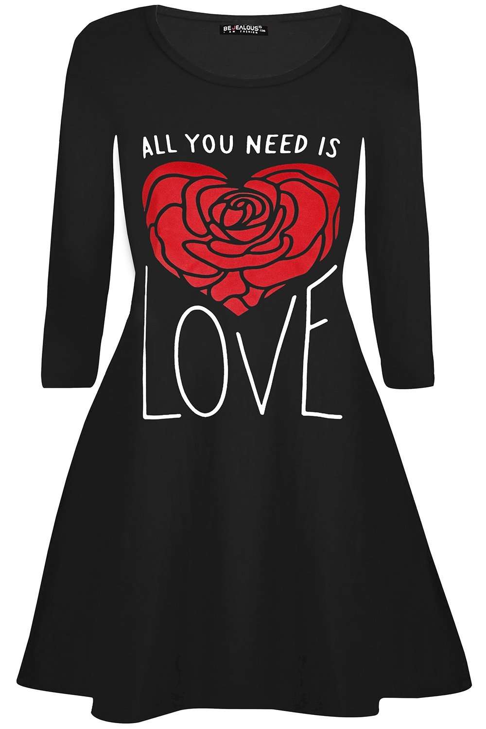 Jessie Long Sleeve Love Slogan Swing Dress - bejealous-com